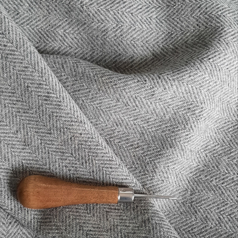 New! Textured Wool Fabric Oatmeal and Gray Herringbone