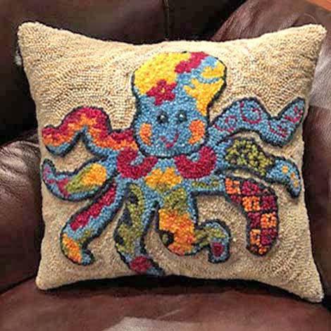 Talavera Octopus Pilllow - Seaside Rug Hooking Company Pattern