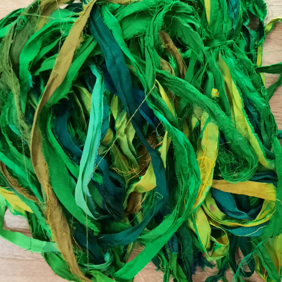NEW! Premium Sari Silk Ribbon "Mixed Greens"