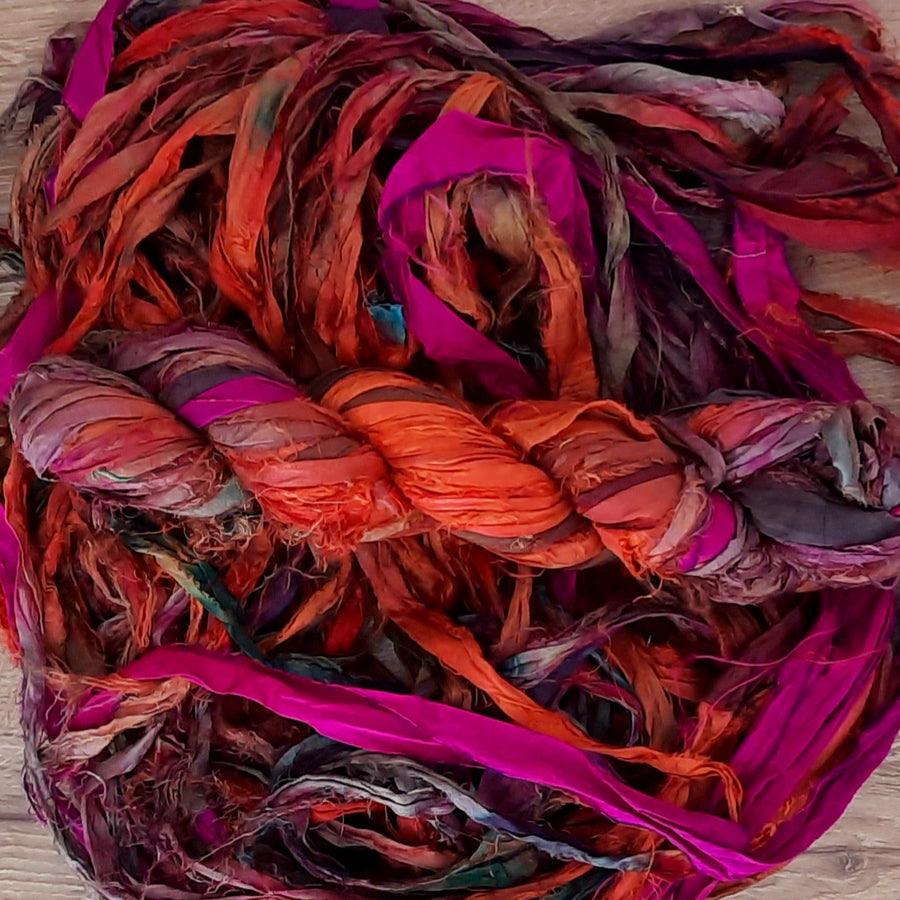 New! Sari Silk Ribbon "Blazing Leaves"