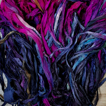 Peacock Color Sari Silk Ribbon Yarn