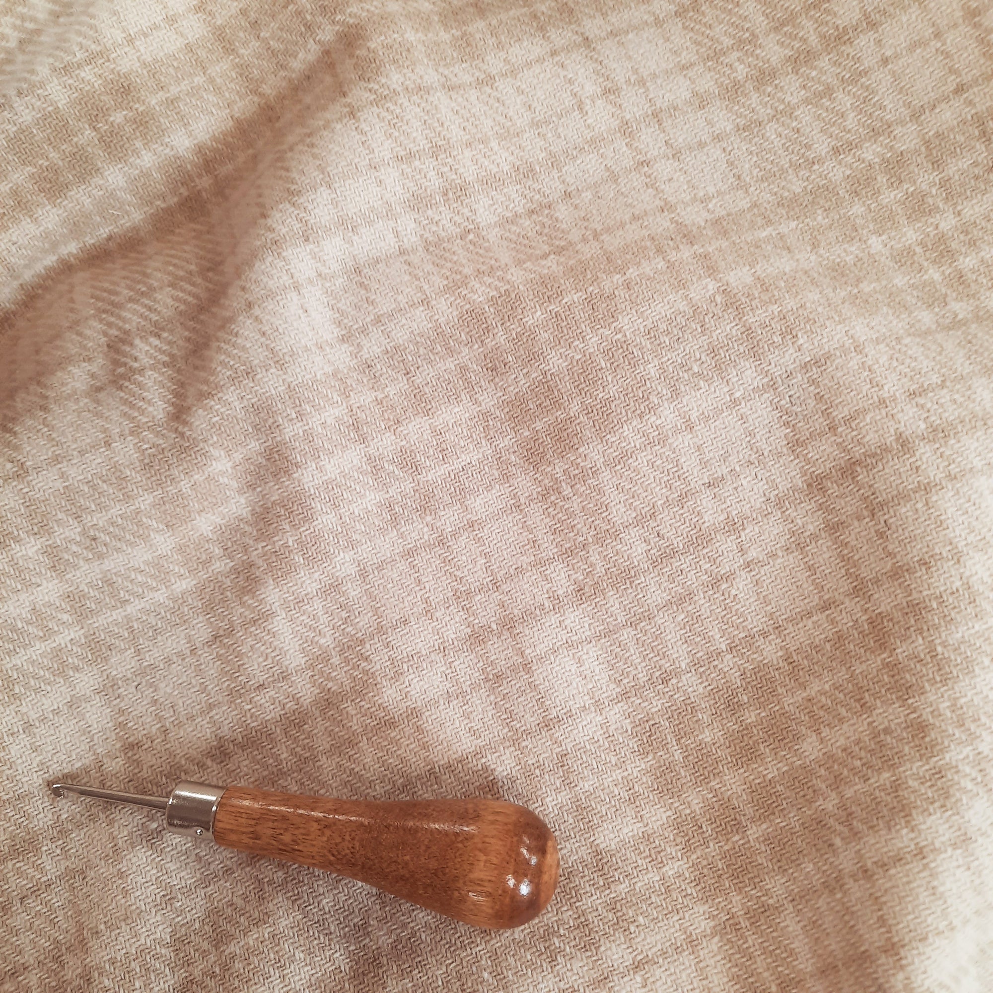 Textured Wool Fabric &quot;Tan and Cream Plaid&quot;