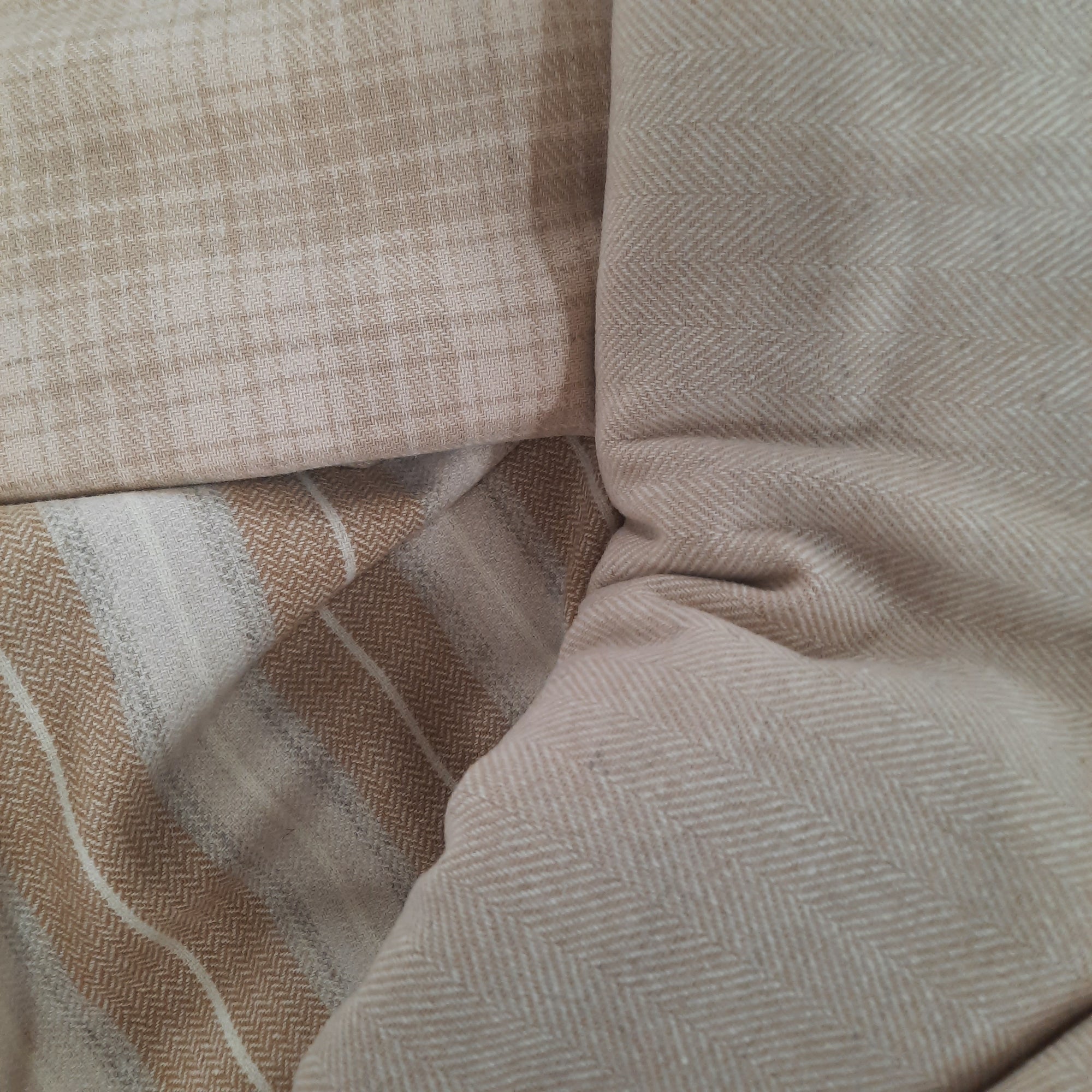 Textured Wool Fabric &quot;Tan and Cream Plaid&quot;