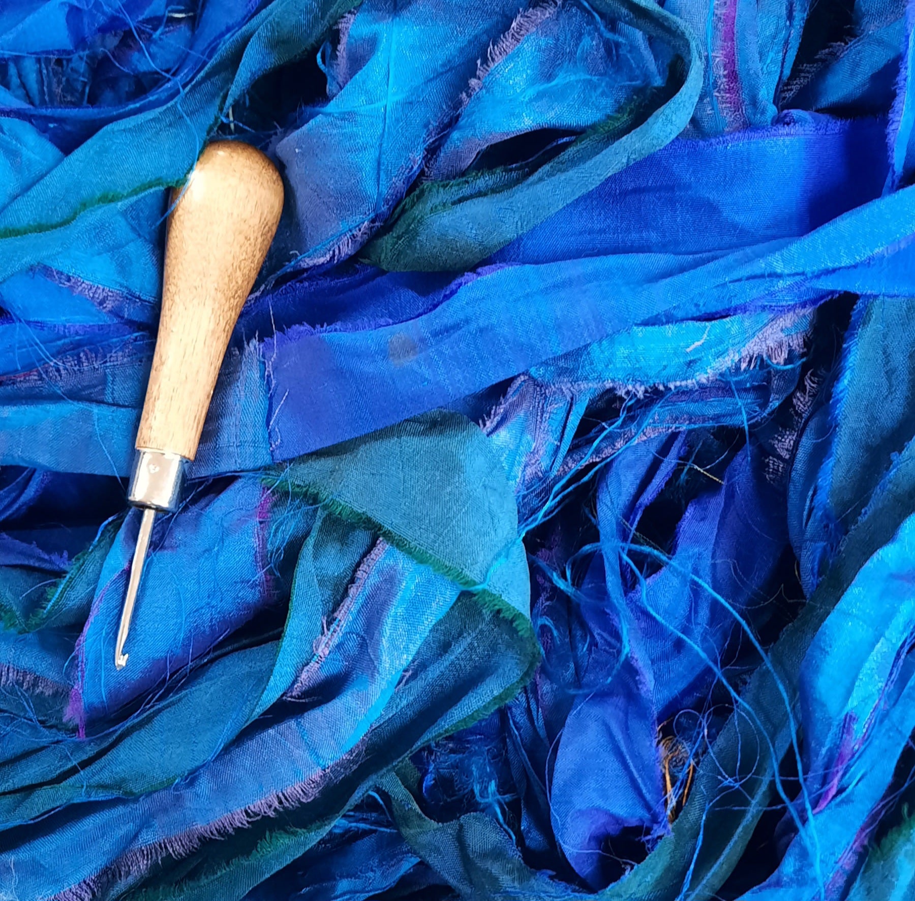 Premium Sari Silk Ribbon Blue Love